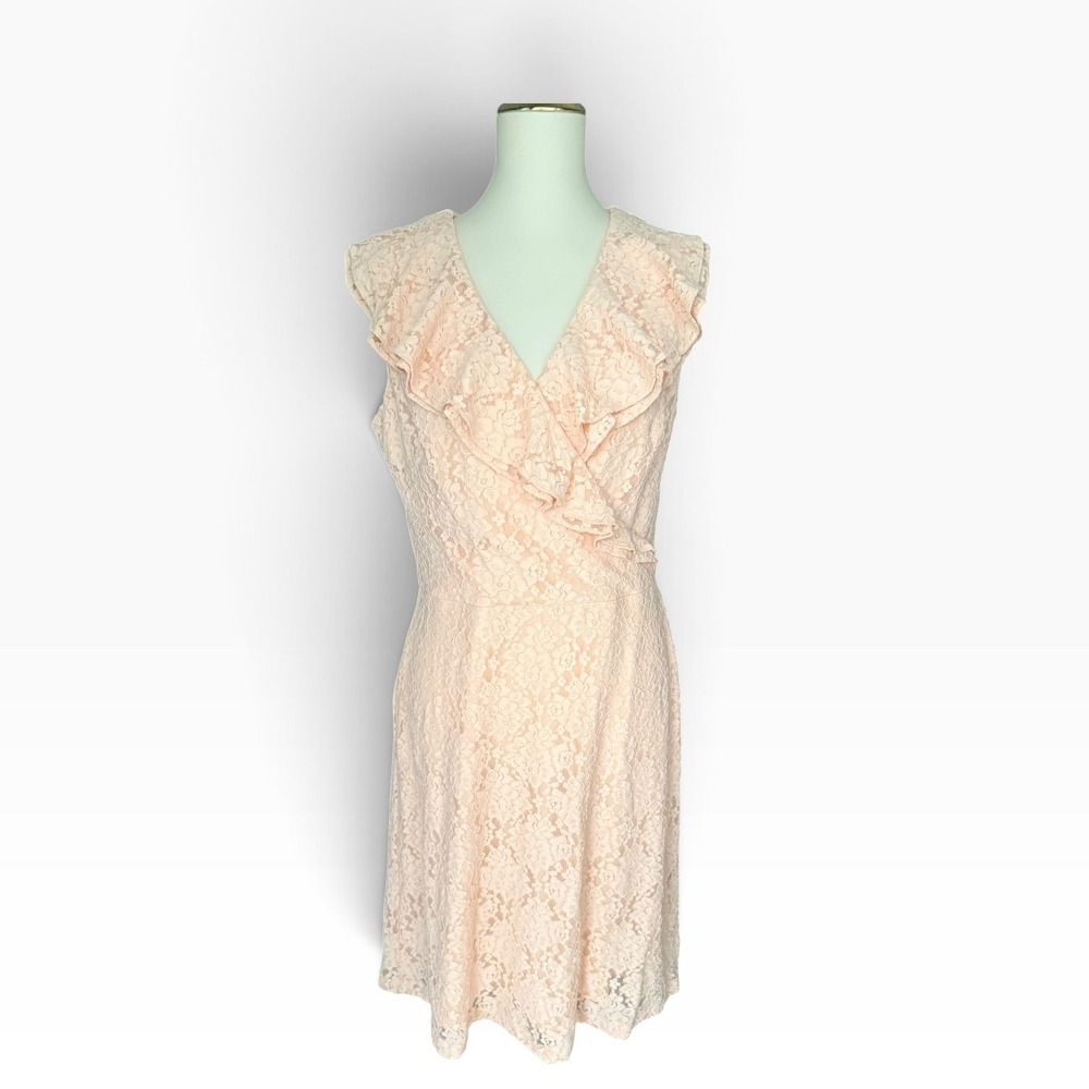 Lauren Ralph Lauren 10 Blush Lace Ruffle Cocktail Occasion Dress Wedding